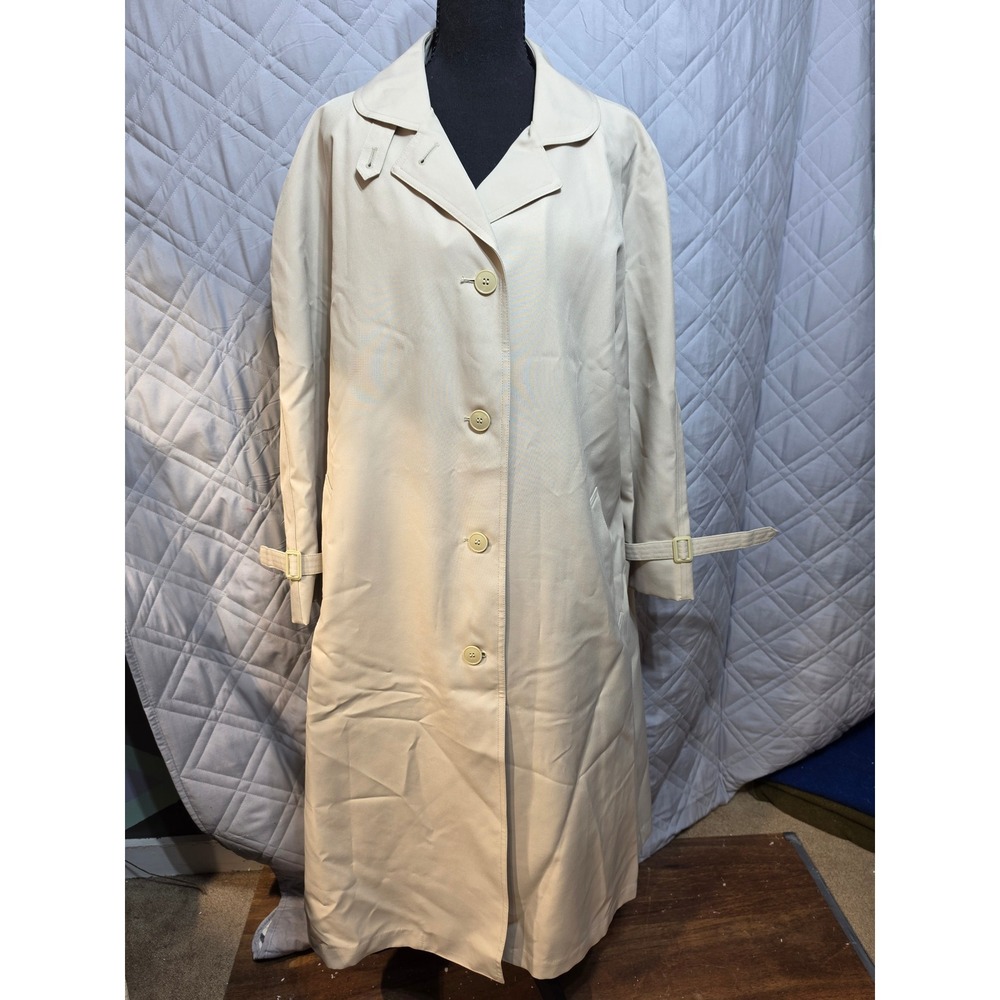 Misty Harbor Vintage Beige Trench Coat Button Front Longline Tan Womens 16 PET